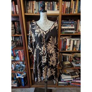 Tucker mini caftan sz small silk tropical flower print tan and brown euc